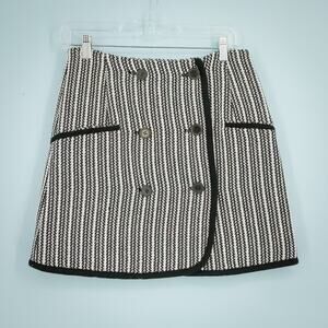 Derek Lam 10 Crosby Size 6 Black White Knit Stripe Wrap Button Knit Mini Skirt